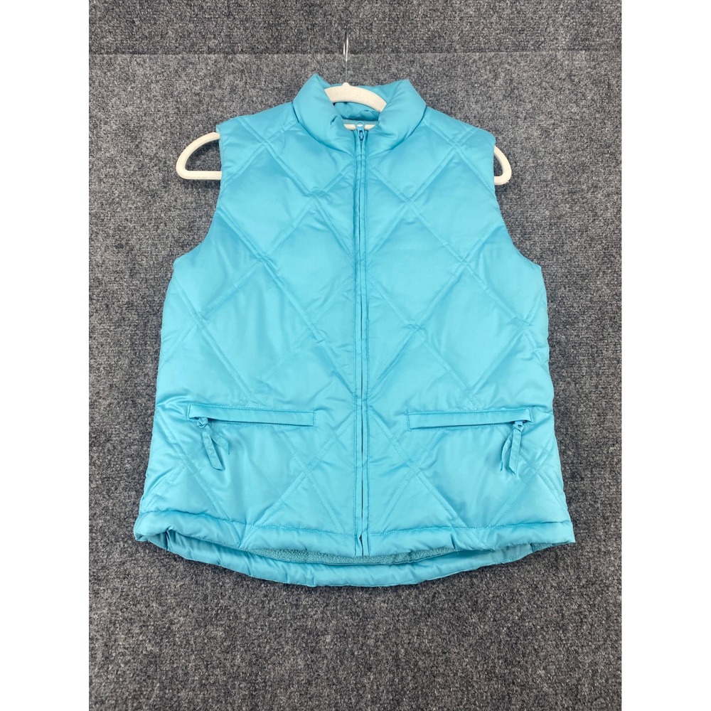 Gap Quilted Down Puffer Vest Women XS Blue Fleece Lined Sleeveless Winter Jacket